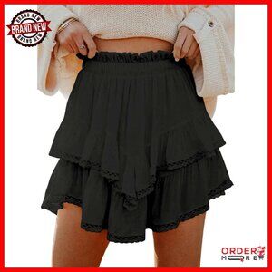 Flowy Crochet Shorts High Waist Athletic Ruffle Tiered Skorts Women